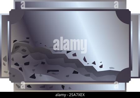 Abstract background with silver metal frame and the effect of broken glass showing through. Silver metal frame with broken glass effect showing through Stock Vector