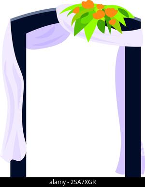 Wedding arch decorated with flowers and fabric, perfect for a romantic outdoor ceremony. Wedding arch decorated with flowers and fabric standing on a white background Stock Vector