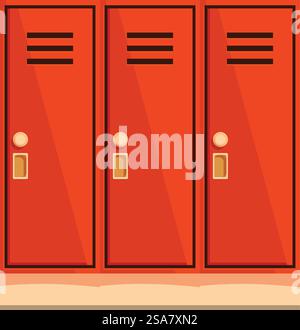 Row of bright orange metal school lockers is waiting for students to come after the break. Row of bright orange metal school lockers is waiting for students Stock Vector