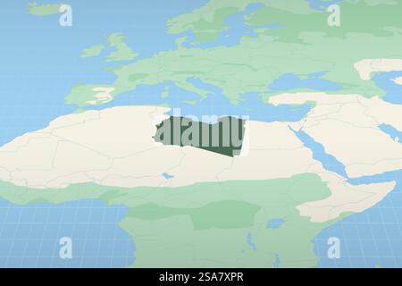 Libya highlighted on a detailed map, geographic location of Libya. Vector Map. Stock Vector