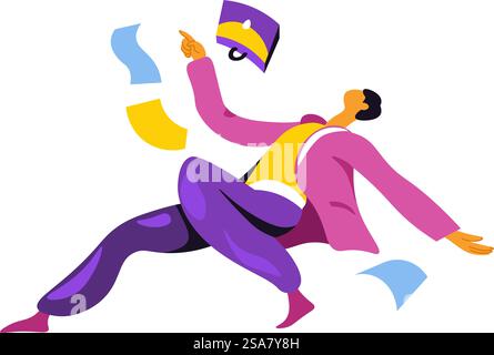 Male character rushing to work, isolated businessman with a briefcase in hands running and falling down. Personage with documents and papers, hasty and dashing character.Vector in flat style. Man with briefcase running and falling down vector Stock Vector