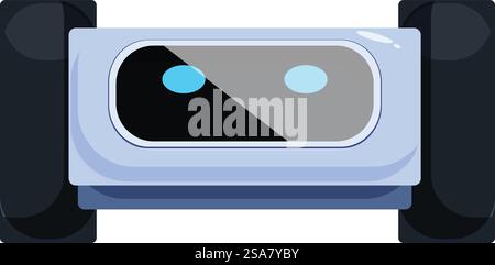 Modern robot moving on wheels with two blue eyes, isolated on white background. Modern robot moving on wheels with two blue eyes Stock Vector