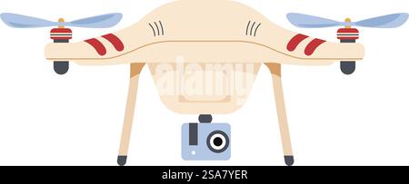 Automated unmanned aerial vehicles with wings and camera for shooting and filming. Surveillance system and spying, making videos for entertainment or creating vlogs and blogs. Vector in flat style. Drone with camera and wings propellers, vector Stock Vector