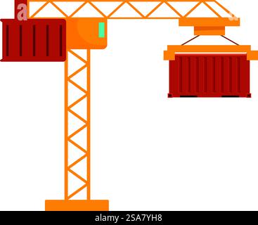 Construction crane lifting a container, a symbol of logistics, building, and industrial activities. Construction crane lifting container on white background Stock Vector