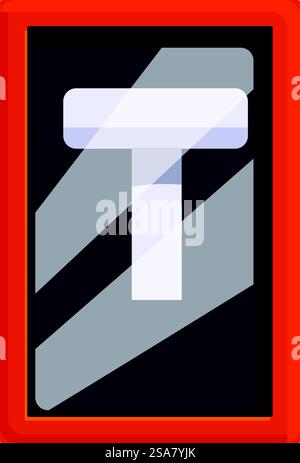 Red emergency box mounted on a wall, featuring a glass protected hammer for breaking in case of fire. Red emergency box hanging on a wall containing a breakable glass hammer for fire safety Stock Vector