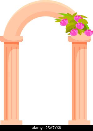 Wedding arch decorated with flowers standing on two pillars. Classic wedding arch is decorated with pink flowers Stock Vector