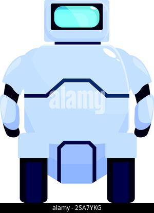 Futuristic robot is navigating its surroundings, showcasing advancements in artificial intelligence. Autonomous wheeled robot exploring new technological frontiers Stock Vector