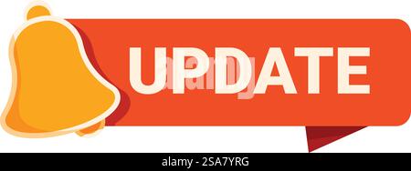 Yellow bell ringing to let you know about an update on a red ribbon banner. Yellow bell ringing announcing update with red ribbon banner Stock Vector