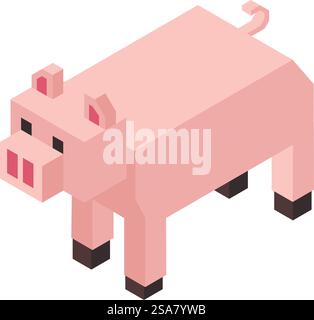 Wooden figure or model of pig, isolated farm animal with tail. farming and agriculture fauna and breeds. Minimalist or geometric shape of figurine or statuette. Vector in flat style illustration. Animal from farm, figure or model of pig vector Stock Vector