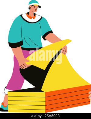 Student or employee with sticky notes staying organized. Isolated personage in cap using sheet of paper to write down information. Officer worker or teenager, high schooler. Vector in flat style. Personage with sticky notes for memo, student Stock Vector
