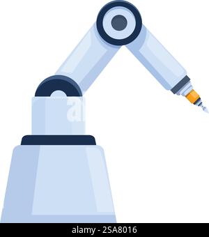 Industrial robot arm is precisely performing a task, highlighting the automation and technology present in modern manufacturing processes. Industrial robot arm performing precision work in manufacturing Stock Vector