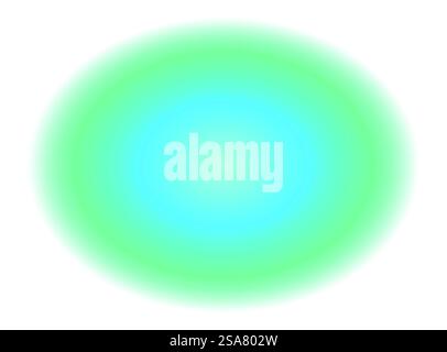 Oval shape with a bright blue center is fading to green on a white background. Abstract blue and green gradient creating a blurry oval shape background Stock Vector