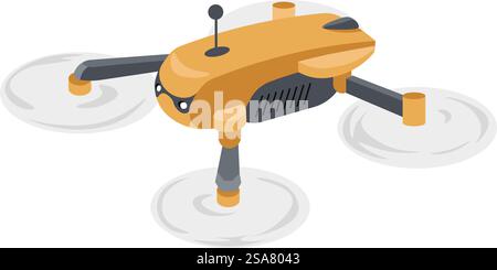 Unmanned aerial vehicle with camera and controller antenna. Isolated drone with wings and propellers, surveillance system and spying. Entertainment filming videos or movies. Vector in flat style. Drones and unmanned automated flying vehicles Stock Vector