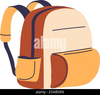 Student or pupil rucksack or backpack packed with books and supplies for lessons and classes. Isolated bag with pockets and adjustable straps, comfortable accessory wearing. Vector in flat style. School rucksack or backpack for student or pupil Stock Vector