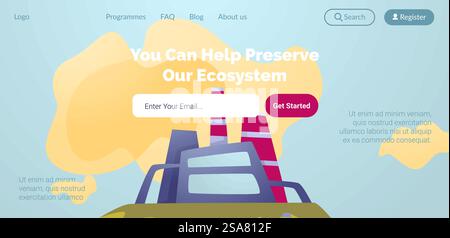 Preserve ecosystem and nature, care for ecology and saving our planet. Information about ecological initiatives. Website landing page template, internet site. Vector in flat style illustration. You can help preserve our ecosystem website page Stock Vector