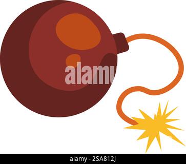 Weapon container filled with explosive, isolated bomb icon with burning wick. Explosion and detonation, battlefield and war theme, pirates adventure and hunt. Vector in flat style illustration. Bomb with wick and ignition, weapon explosion Stock Vector