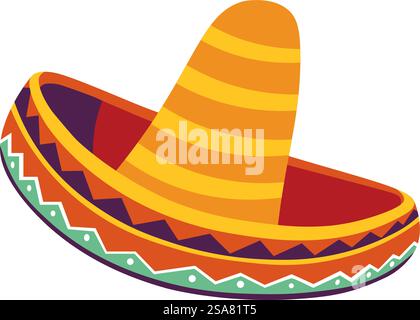 Sombrero hat, isolated mexican traditional headwear with ornaments and geometric patterns. Cap for wearing on head protecting from sun and creating shade. Classic clothes. Vector in flat style. Mexican culture and traditions, sombrero hats Stock Vector