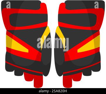 Skiing enthusiasts or hockey player gloves protecting hands from frost and frostbites. Isolated accessories or part of costume, clothes for people doing winter sports activities. Vector in flat style. Gloves for hockey player or skiing enthusiasts Stock Vector