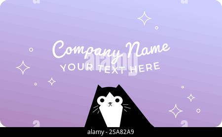 Your text and company name details. Piece of paper with print of cat and stars. Veterinary services and care for pets. Business or visiting card, advertisement or branding. Vector in flat style. Company name, business card with your text vector Stock Vector