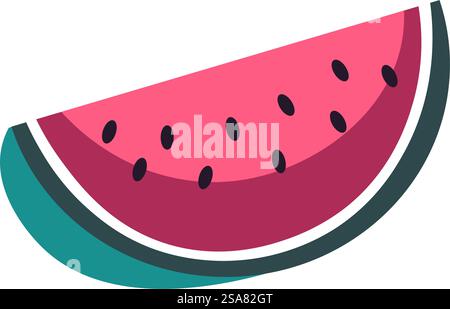 Sweet and juicy berry, aromatic product ingredient for vegetarians and vegans, pumpkin family plant. Slice of watermelon with thin skin and seeds inside. Healthy eating. Vector in flat style. Watermelon exotic refreshing summer berry vector Stock Vector
