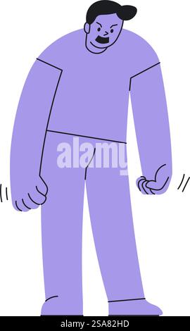 Angry man expressing emotions and feelings. Isolated personage screaming and shouting in hatred. Frowning face and clenching fists gesture. Cartoon character vector in flat style illustration. Man expressing emotion of anger and hatred vector Stock Vector