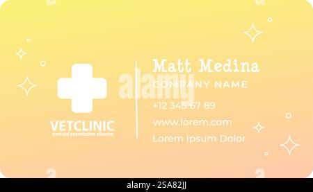 Vetclinic information on paper, owners name and details about services and help for pets. Phone number and website address. Business or visiting card, advertisement or branding. Vector in flat style. Company name, vetclinic business visiting card Stock Vector
