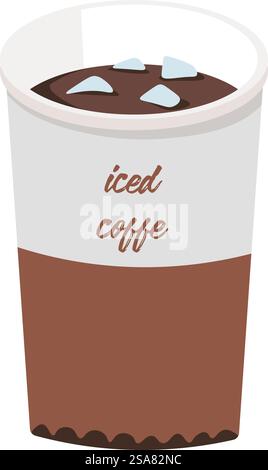Iced cold brew coffee in plastic takeout cup. Isolated glass of refreshing caffeine beverage with ice cubes. Icon for fast food cafe, cafeteria or coffeehouse design element. Vector in flat style. Cup of iced coffee, energetic cold brew beverage Stock Vector