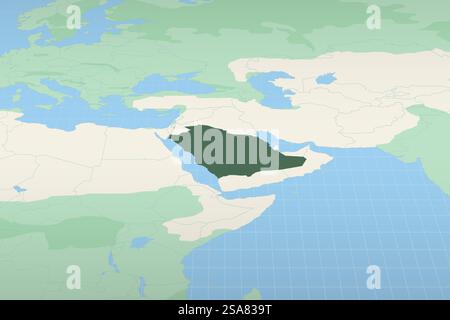 Saudi Arabia highlighted on a detailed map, geographic location of Saudi Arabia. Vector Map. Stock Vector