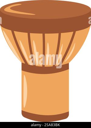 Djembe or jembe musical instrument for playing music and compositions. Isolated drum, rope turned, and skin covered goblet for making beats and adding rhythms to songs. Vector in flat styles. Drum musical instrument, djembe or jembe vector Stock Vector
