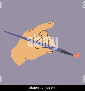 Hand holding brush, creative hobby or art. Isolated icon of personage hand with tool for drawing, artist or painter body part. Artistic lessons or classes, learning to hold. Vector in flat style. Arm of artist holding brush, hand of painters Stock Vector