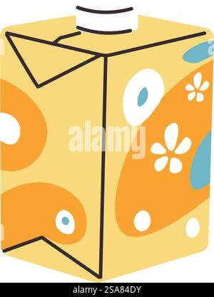 Healthy dairy beverage for nutrition and dieting for wellness. Isolated turmeric latte or golden milk in paper box. Delicious complement to meal menu. Drink for kids nutrition. Vector in flat style. Dairy product in carton paper box, healthy drink Stock Vector