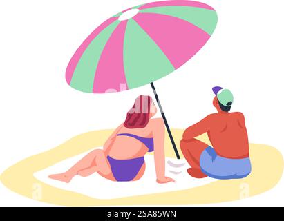 Vector illustration of a couple reading on a beach, perfect for summer travel themes.. Couple Reading Books Beach Vacation Stock Vector