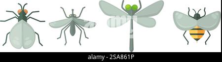 Four insect silhouettes with distinct wings and body shapes, in vector format, isolated on white.. an Insect Silhouettes Vector Illustration Stock Vector