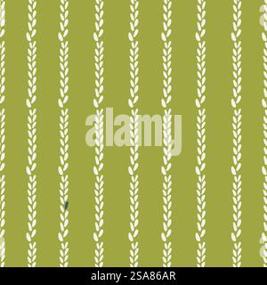 Minimalist ornament of flower leaves or branches in one row. Floral design with leafage and botany design, decor or wrapping. Seamless pattern, wallpaper or print background. Vector in flat style. Flower leaves or branches in rows, minimalist Stock Vector