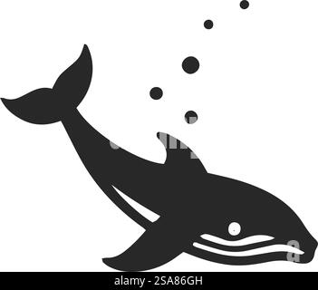 Stylized vector illustration of a whale integrated with ocean waves ...