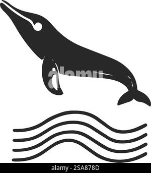 Stylized vector illustration of a whale integrated with ocean waves ...