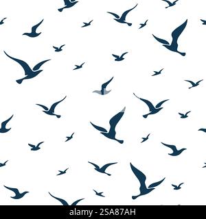 Seamless pattern featuring stylized flying birds in a minimalist style, vector illustration isolated on a white background. Ideal for wallpaper, textile design, and wrapping paper.. Seamless Pattern With Flying Birds Stock Vector