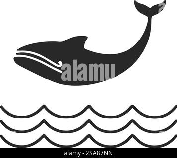 Stylized vector illustration of a whale integrated with ocean waves ...
