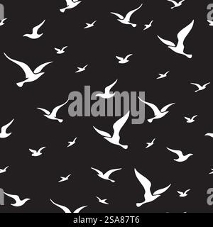Seamless pattern featuring stylized flying birds in a minimalist style, vector illustration isolated on a white background. Ideal for wallpaper, textile design, and wrapping paper.. Seamless Pattern With Flying Birds Stock Vector