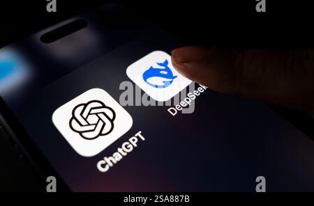 January 28, 2025: In this photo illustration, the DeepSeek app is displayed on an iPhone screen on January 29, 2025 in New Delhi, India. (Credit Image: © David Talukdar/ZUMA Press Wire) EDITORIAL USAGE ONLY! Not for Commercial USAGE! Stock Photo