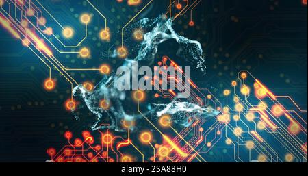 Image of white shapes over network of connections Stock Photo