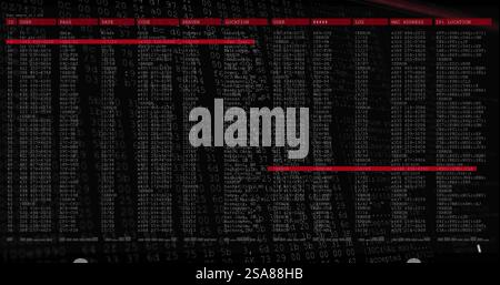 Image of red lines and white cursors over data processing on black background Stock Photo