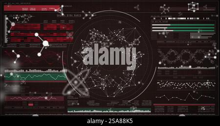 Image of connections over circular scanner and data processing on interface Stock Photo