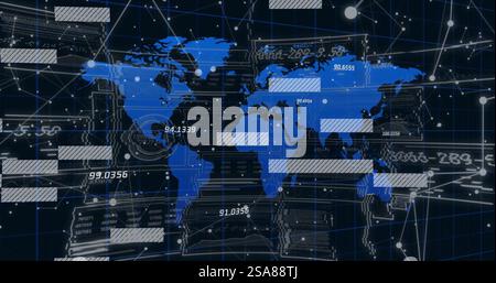 Image of diagrams and data processing over world map and interference Stock Photo