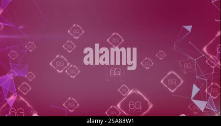 Image of 6g text and data processing over red background Stock Photo