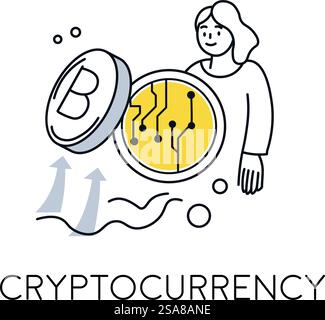 Cryptocurrency coins and digital elements representing investment concept, vector illustration, isolated on white background.. Cryptocurrency coins and digital elements Stock Vector
