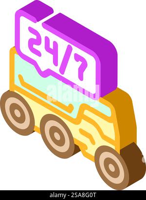 24/7 service autonomous delivery isometric icon vector. 24/7 service autonomous delivery sign. isolated symbol illustration. 24/7 service autonomous delivery isometric icon vector illustration Stock Vector