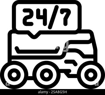 24/7 service autonomous delivery line icon vector. 24/7 service autonomous delivery sign. isolated contour symbol black illustration. 24/7 service autonomous delivery line icon vector illustration Stock Vector