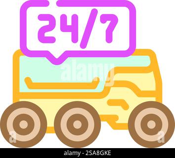 24/7 service autonomous delivery color icon vector. 24/7 service autonomous delivery sign. isolated symbol illustration. 24/7 service autonomous delivery color icon vector illustration Stock Vector