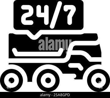 24/7 service autonomous delivery glyph icon vector. 24/7 service autonomous delivery sign. isolated symbol illustration. 24/7 service autonomous delivery glyph icon vector illustration Stock Vector